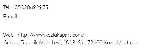 Roni Rezisdans Kozluk Apart Otel telefon numaralar, faks, e-mail, posta adresi ve iletiim bilgileri